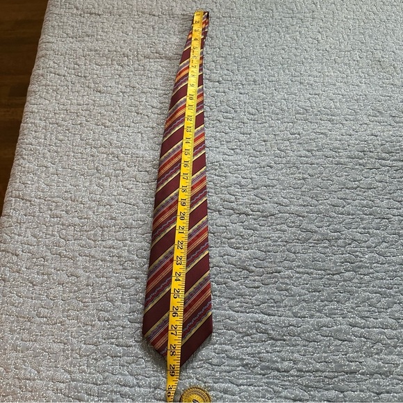 Daniel de Fasson Sevenfold Tie Elegant Striped in Red & Gold Silk Wide 58” x 4” - Picture 9 of 9